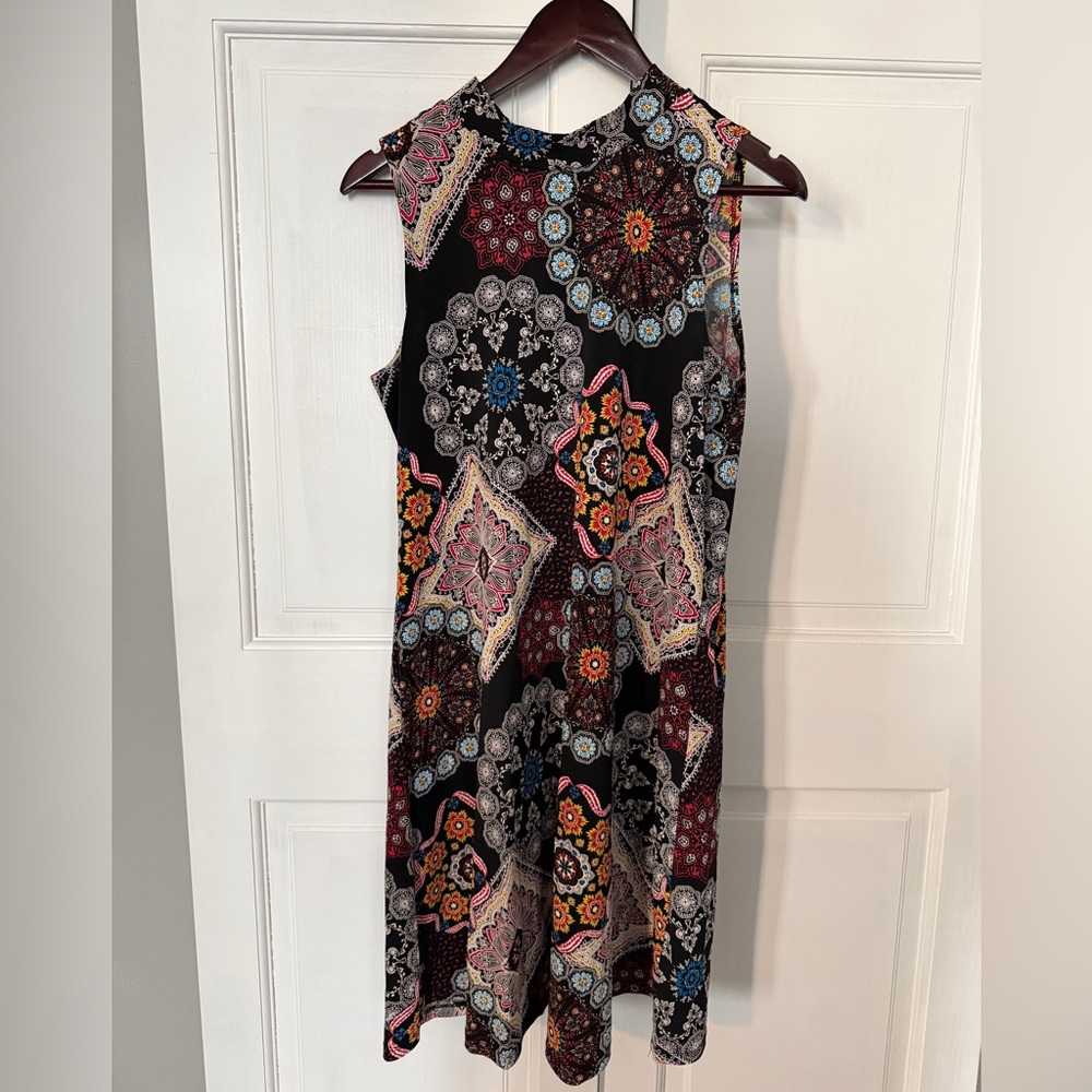 Robbie Bee Black Multicolor Geometric Patterned Midi Dress